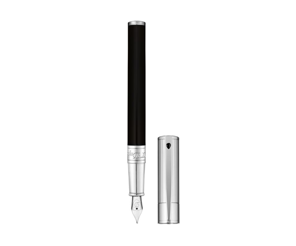 D-Initial Black &amp; Chrome Fountain Pen (Chrome Pen Cap)